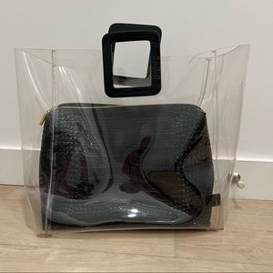 Staud Large Shirley Bag In Clear/Black Faux Croc